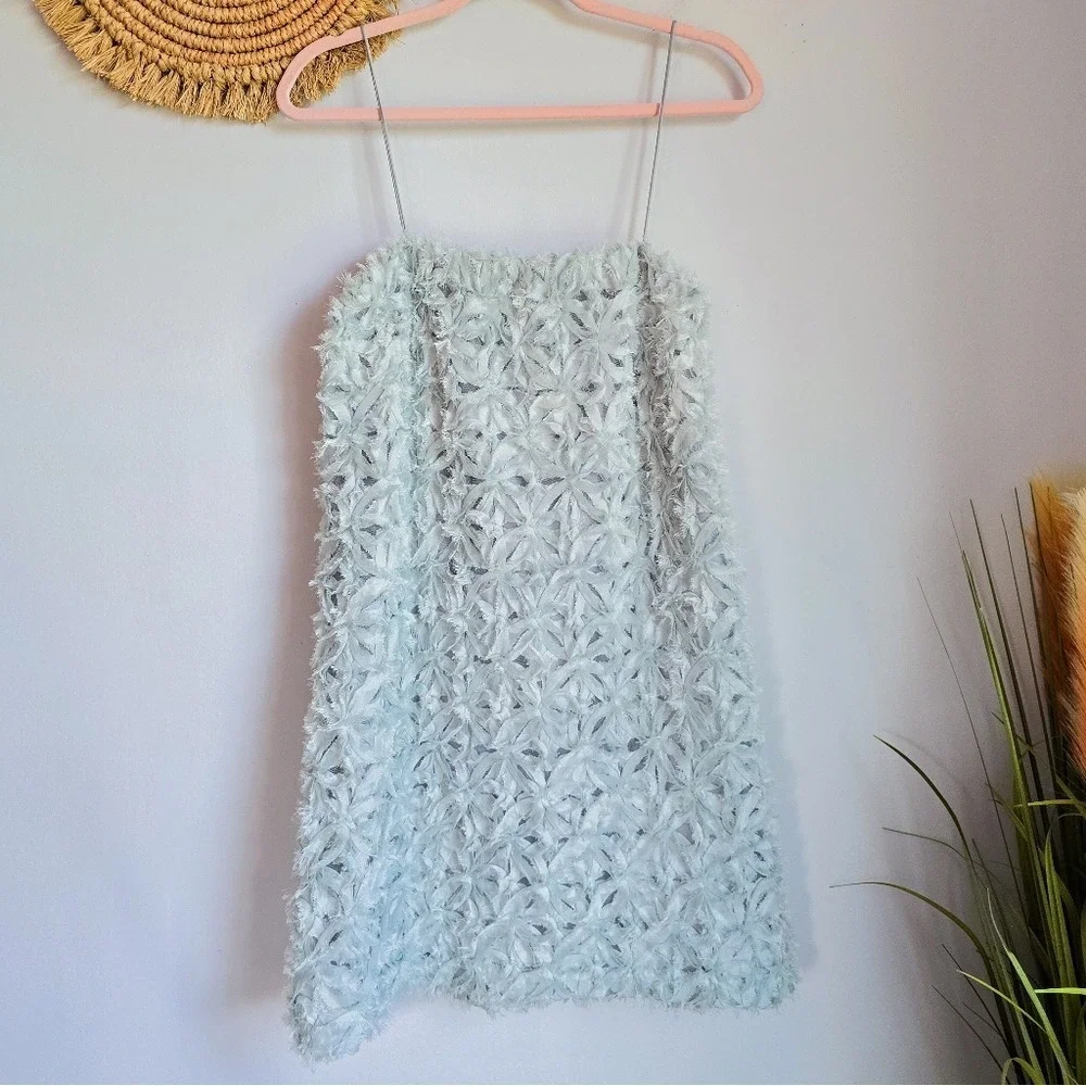 Anthropologie NEW Sunday in Brooklyn Blue Textured Floral Tulle Dress SZ Medium